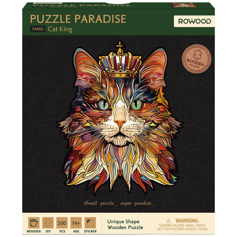 Vorderseite Verpackung Robotime buntes Holzpuzzle gekrönte Katze